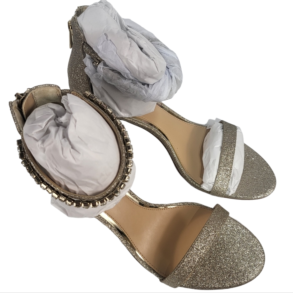 Jewel Badgley Mischka Landen Dres Sandals Gold Tone Glitter 9.5 - Picture 5 of 7